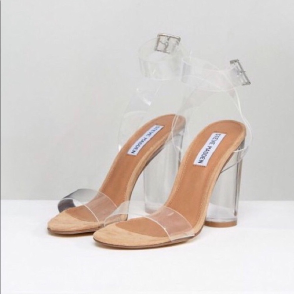 Steve Madden Clear Ankle Wrap Block Heel